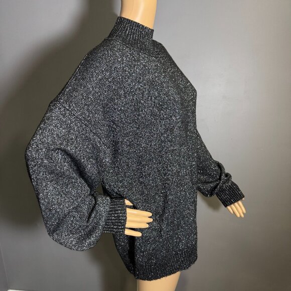 Charcoal Shimmery Metallic Oversized Mock Neck Sweater - Picture 2 of 5